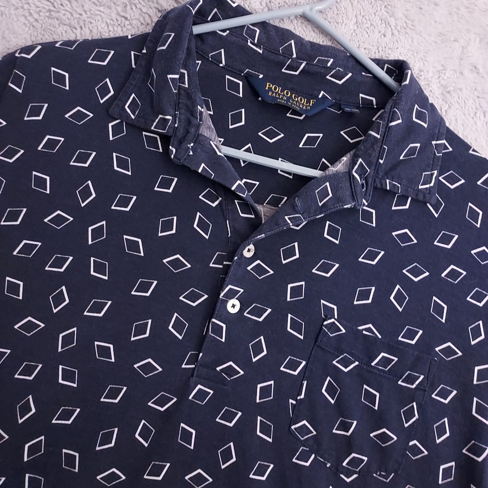 Polo Ralph Lauren Shirt Mens Large Geometric Diamond Faded Blue Golf Preppy L